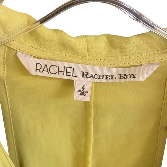 RACHEL ROY YELLOW V-NECK RACERBACK ELASTIC WAIST MINI DRESS POCKETS SZ 4 - Picture 4 of 8